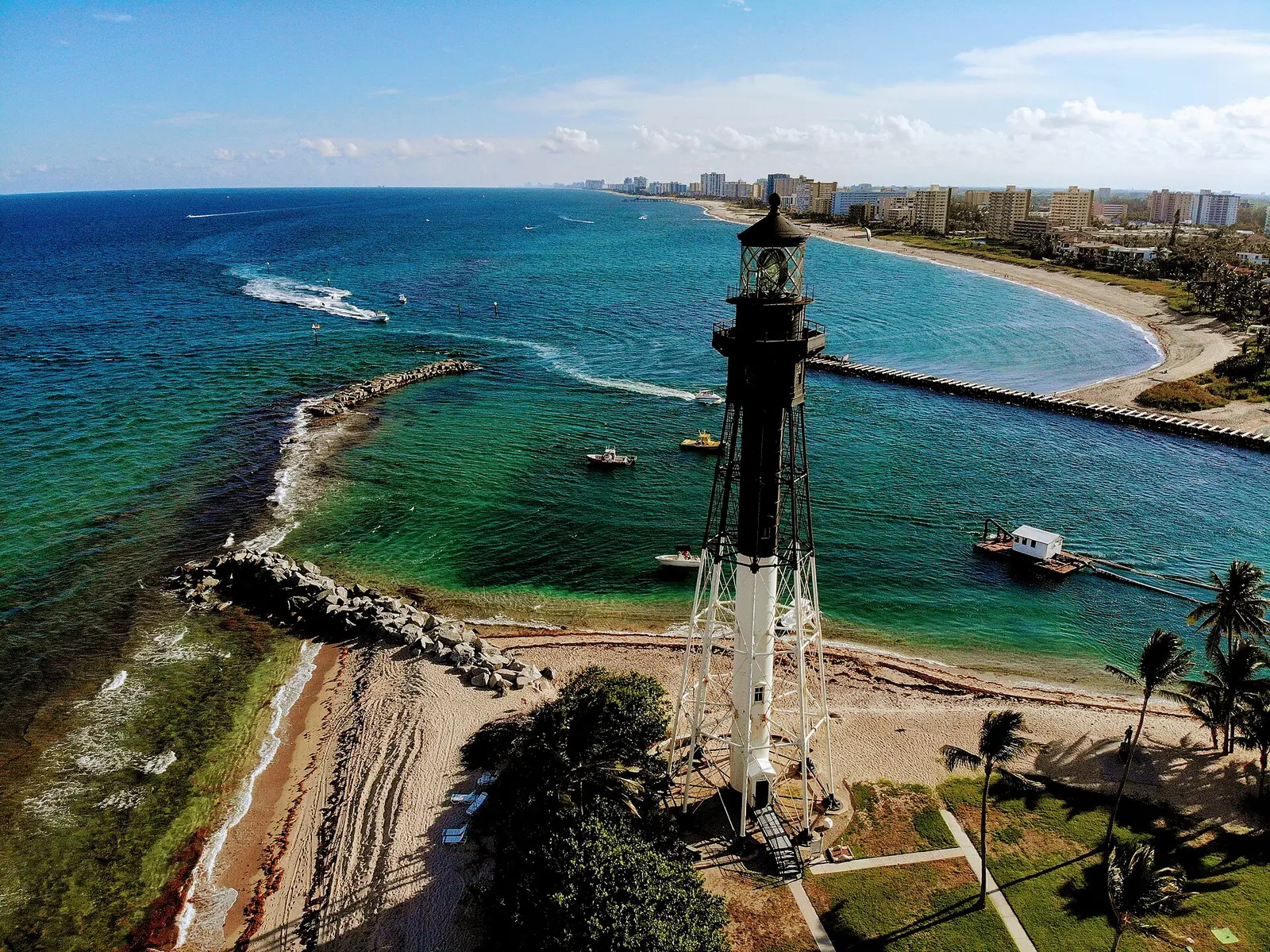 Aerial view of Hillsboro Inlet Lighthouse and Hillsboro Beach
